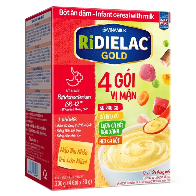 Bột ăn dặm Ridielac Gold 4 gói vị mặn HG 200gr ﻿dành cho bé từ 7 đến 24 tháng tuổi 2