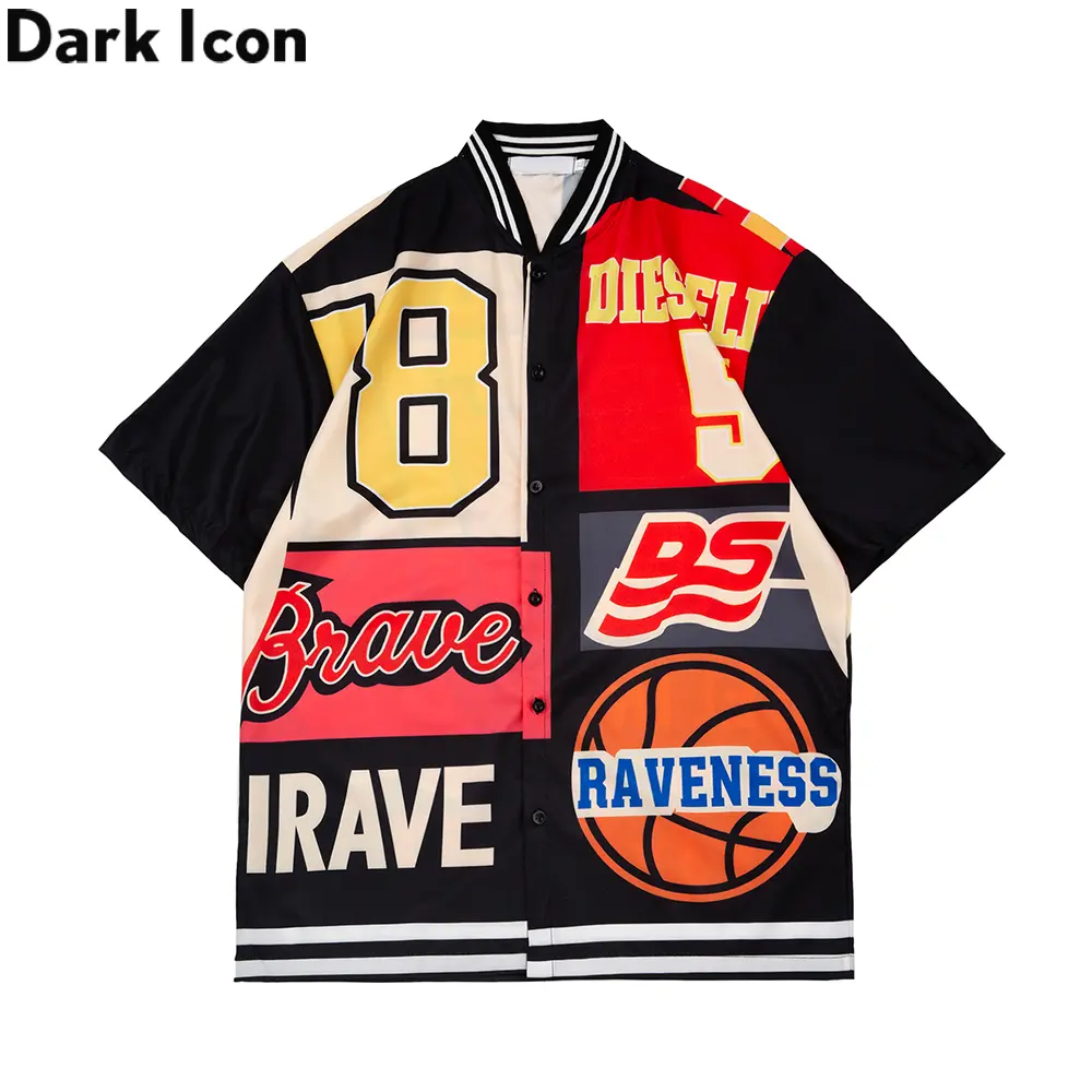 Dark Icon V-neck Sport Style Baseball Shirt Men Women Kemeja Pria Lengan Pendek Kemeja Vintage Pria Baju Casual Kaos Katun Distro Motif Atasan Dewasa