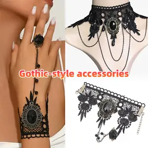 "Kalung Gothic Perhiasan Gelang renda berbingkai berlian hitam Eropa dan Amerika Retro Gothic Punk Style Necklace "