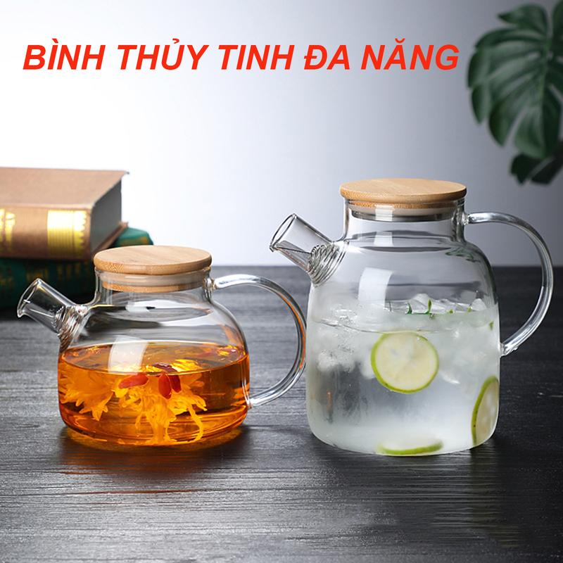   Giá hủy diệt  Bình trà Bình đựng nước thủy tinh Nắp gỗ Ấm pha trà Bình pha trà Thuỷ tinh chịu nhiệt có Lưới lọc lò xo và Nắp gỗ 