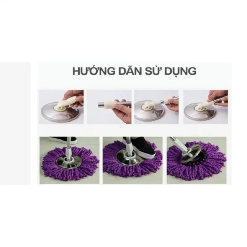 Chổi Lau Nhà Tím Xoay 360 Độ Tiện Lợi Mâm Inox - Mâm Nhựa Bông Lau Dày Siêu Thấm Hút Lau Sạch Bụi Bẩn 1