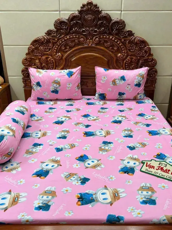 VỎ ÔM KHÓA KÉO - BỘ GA GỐI 4 MÓN - CHẤT THUN 3D HÀN QUỐC- MẪU LABUBU SIÊU HOT 2
