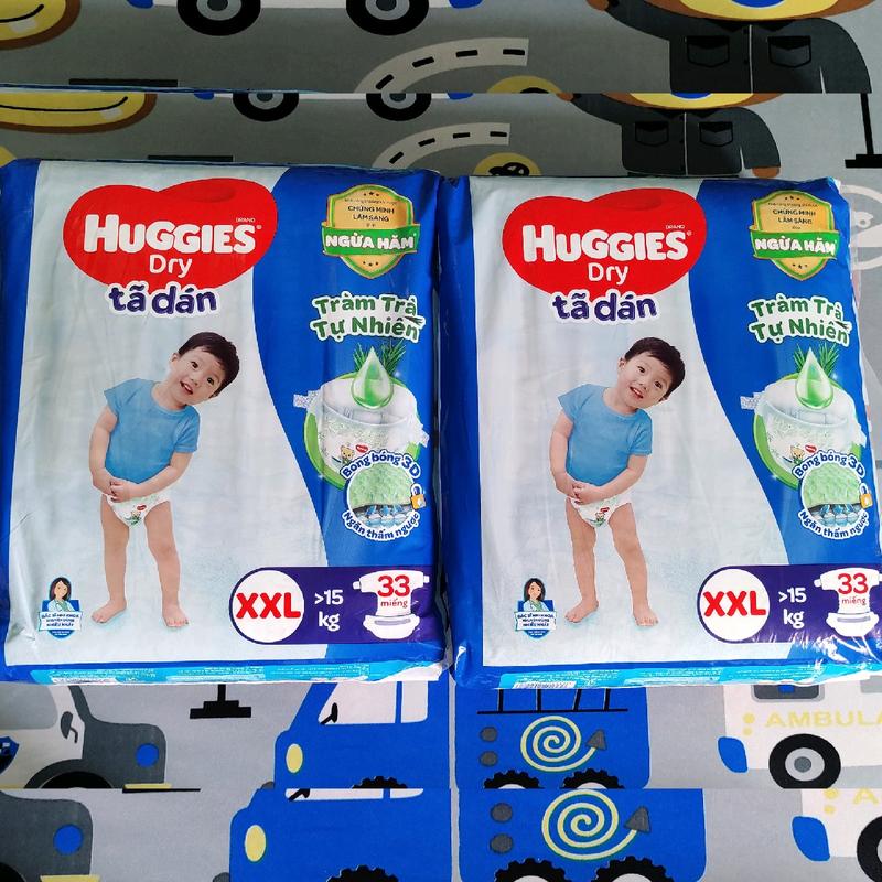 Bộ 2 bịch tã dán HUGGIES Dry tràm trà XXL33 cho bé trên 15kg (HSD 2026) Em bé Bé gái Bé trai
