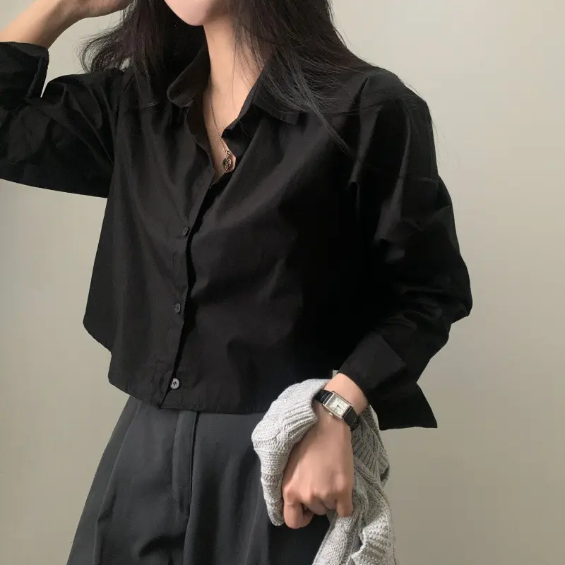 NJ Aqeela Atasan Wanita Kemeja Basic Blouse Long Sleeve Korean Style Kekinian 3