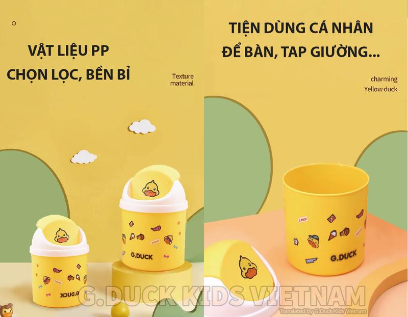 Thùng Rác Mini Cá Nhân 1.5 Lít Tiện Lợi Để Bàn Học Bàn Làm Việc Văn Phòng Dán Sticker Thương Hiệu G.Duck Kids 5