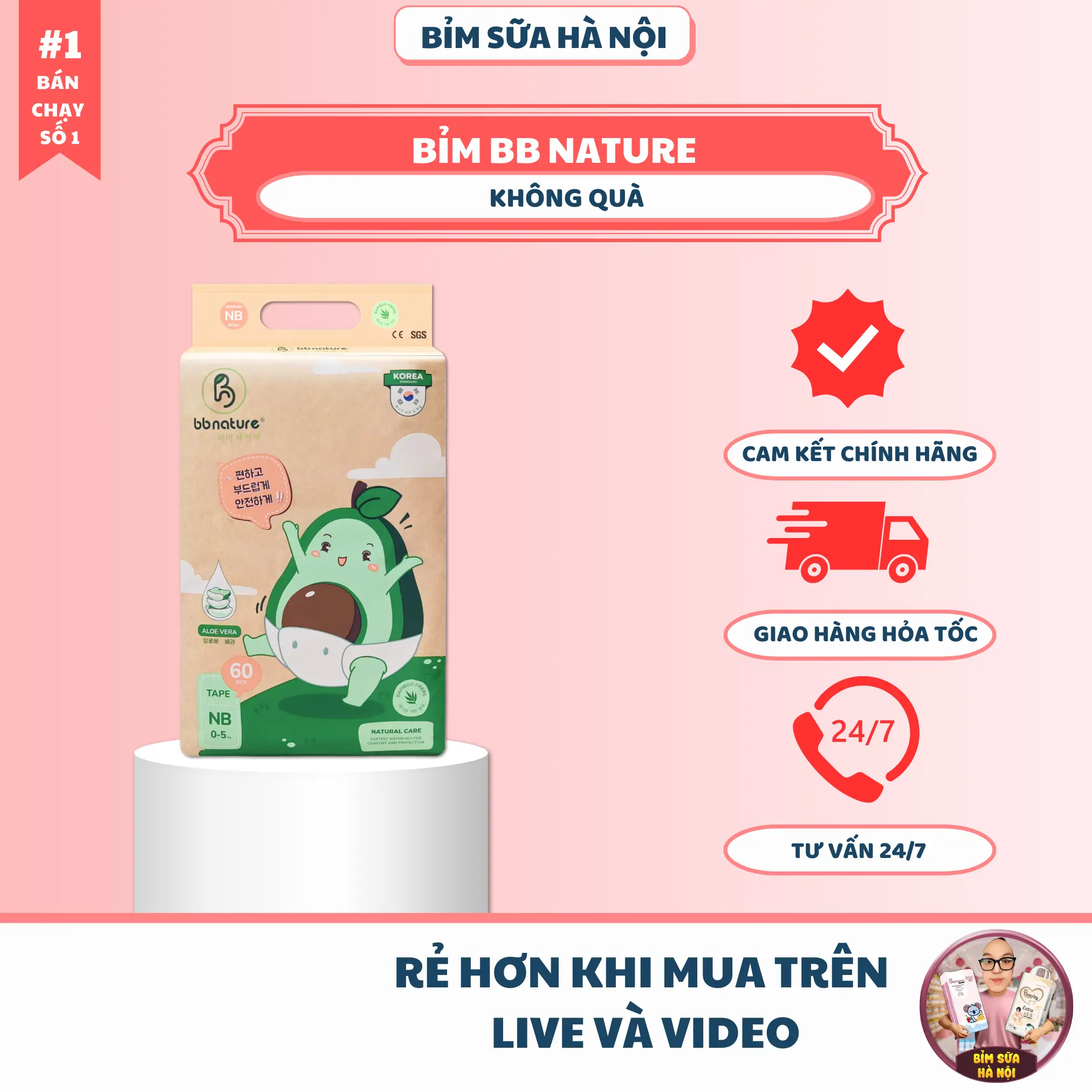 (KHÔNG QUÀ)Tã Bỉm Dán Quần BB Nature Hàn Quốc Sợi Tre Organic Cho Bé Women