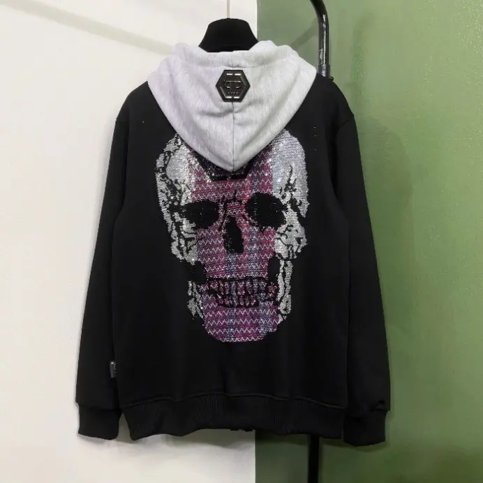 Áo Khoác Mũ Khóa Zip Hoddie Philip Đính Đá Mix Logo Titan Siêu Nét_Áo Khoác Philip Bản Neww Vải Nỉ Chân Cua Tàu Dày Dặn Menswear Nam Nhung Bi