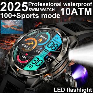2025 New Outdoor Military Smart Watch Man Women 360*360 HD AMOLED Screen 100+Sport Mode 515mAh Big Battery Waterproof LED Flashlight Sport Smartwatchs