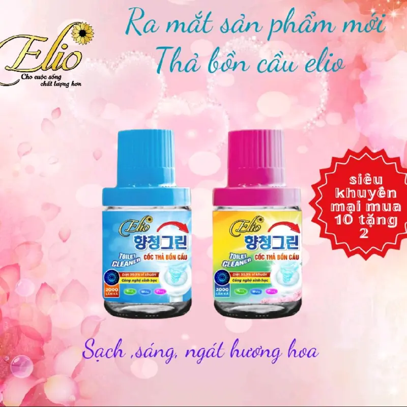 Cốc thả bồn cầu elio giúp khử mùi nhanh, sạch, diệt vi khuẩn,công nghệ sinh học có mùi thơm dễ chịu. 3