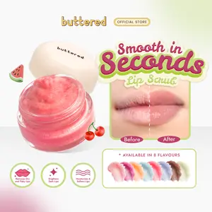 Buttered Lip Scrub Scoop and Smooth Mengeksfoliasi Kulit Bibir Kering dan Mengelupas Melembapkan Mencerahkan dan Menghaluskan Tekstur Bibir untuk Hasil Lipstik Lebih Merata dan Tahan Lama