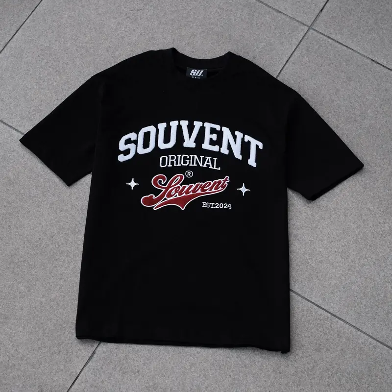 Áo Thun Thêu Xù SOUVENT Form Oversize Cổ Tròn Unisex Màu Đen - ORIGINAL 4