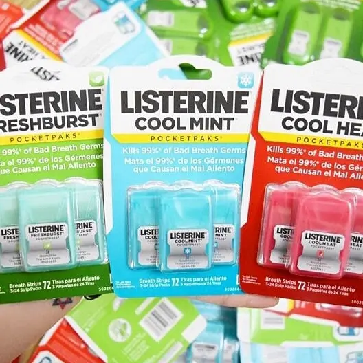 Kẹo lá ngậm thơm miệng Listerine PocketPaks Fresh Burst 72 miếng hàng Úc/ Xịt thơm miệng bạc hà xanh lá, đỏ, xanh dương 1