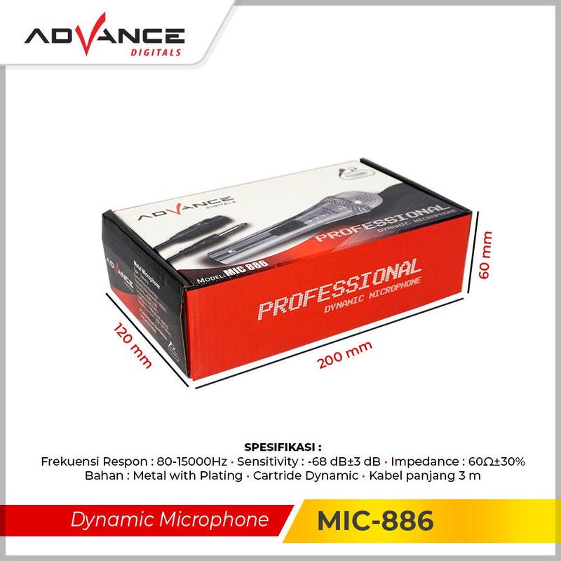 【Garansi 1 tahun】ADVANCE Mic Kabel Jack Besar 6.5mm Karaoke Panjang MIC-886 Profesional Dynamic Microphone 4