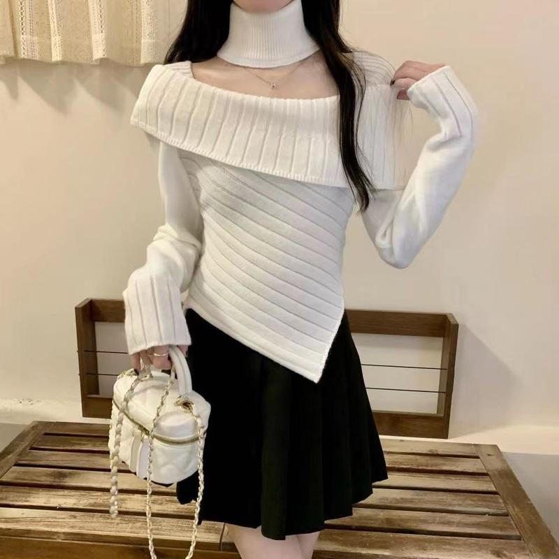 Product Introduction of Áo Len Cổ Vuông, Màu Trơn Dây Treo Cổ Dài Tay, Dành Cho Nữ, Mùa Thu Và Mùa Đông, Nhẹ Nhàng Và Gợi Cảm, Thiết Kế Bất Đối Xứng Ôm Sát, Áo Len 8