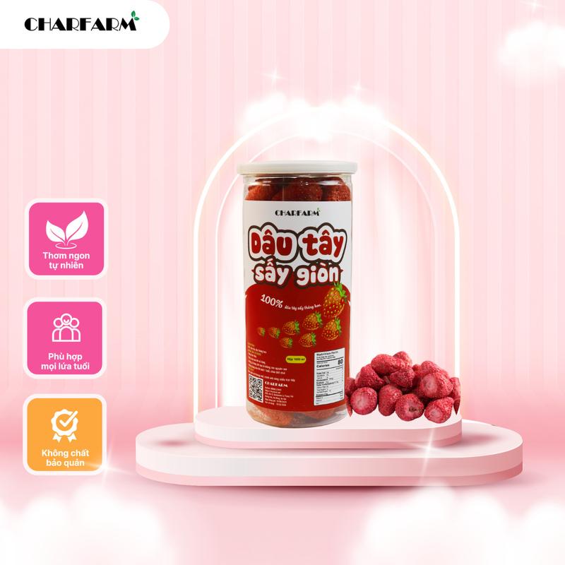  Dâu tây sấy lạnh giòn công nghệ sấy thăng hoa Hũ PET 1000ml ít đường ít chất béo tự nhiên vị trái cây CHARFARM Ăn Vặt dâu tây sấy khô  giòn 