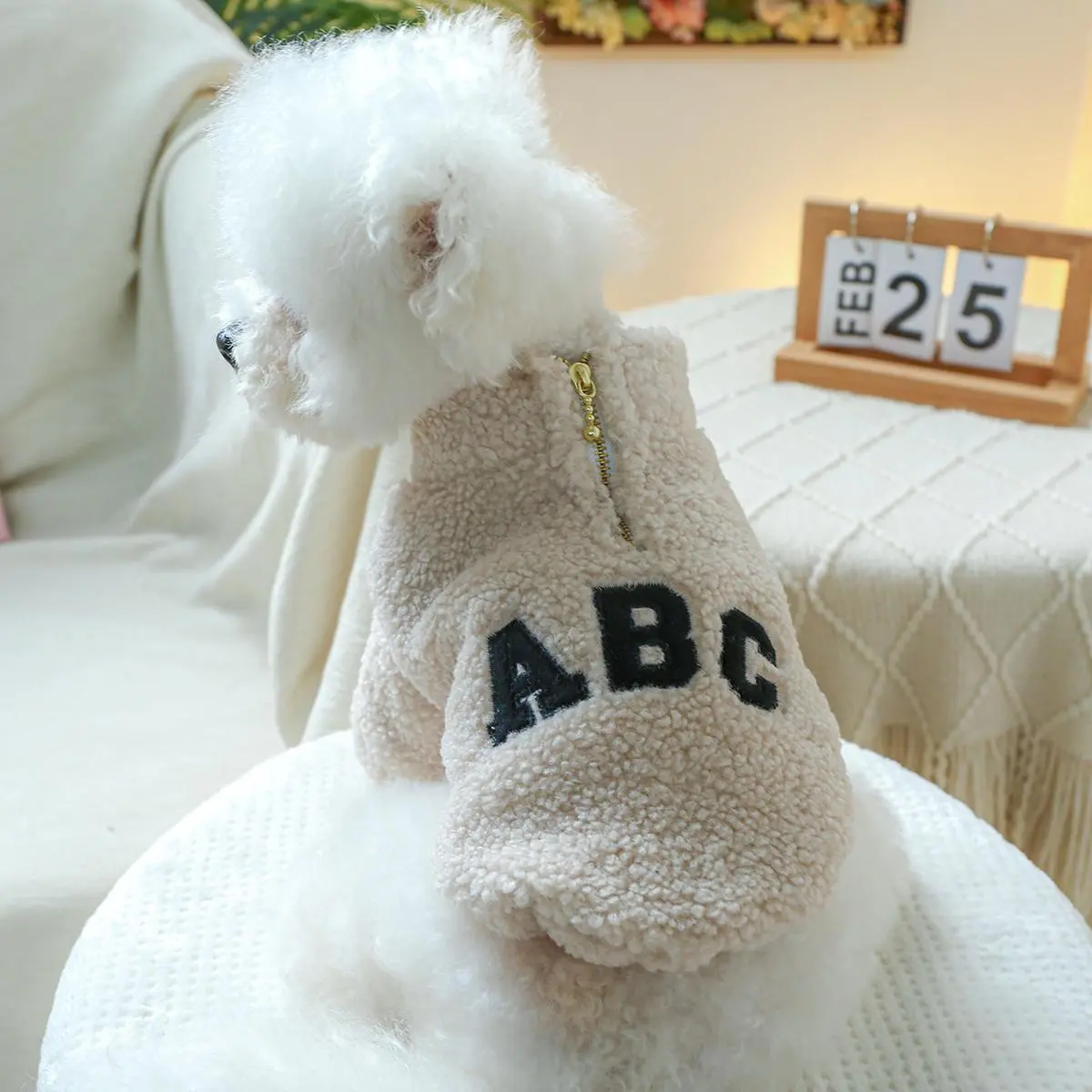 English Letter Embroidered Pet Hoodie, Warm Keeping Small Dog Clothe With Zipper For Winter Small Dogs