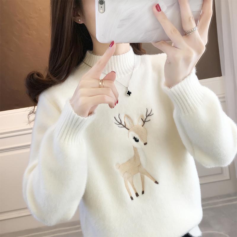 Áo Len Dệt Kim, Len Tương Tự Lông Chồn Màu Xanh Lá Cây, Dành Cho Phụ Nữ, Dáng Rộng Vừa Vặn, Cổ Giả, Dày, Thích Hợp Cho Mùa Thu Và Mùa Đông, Áo Lớp Cơ Sở Cho Phụ Nữ, Thích Hợp Cho Học Sinh, Hàng Mới Về Năm 2024 0