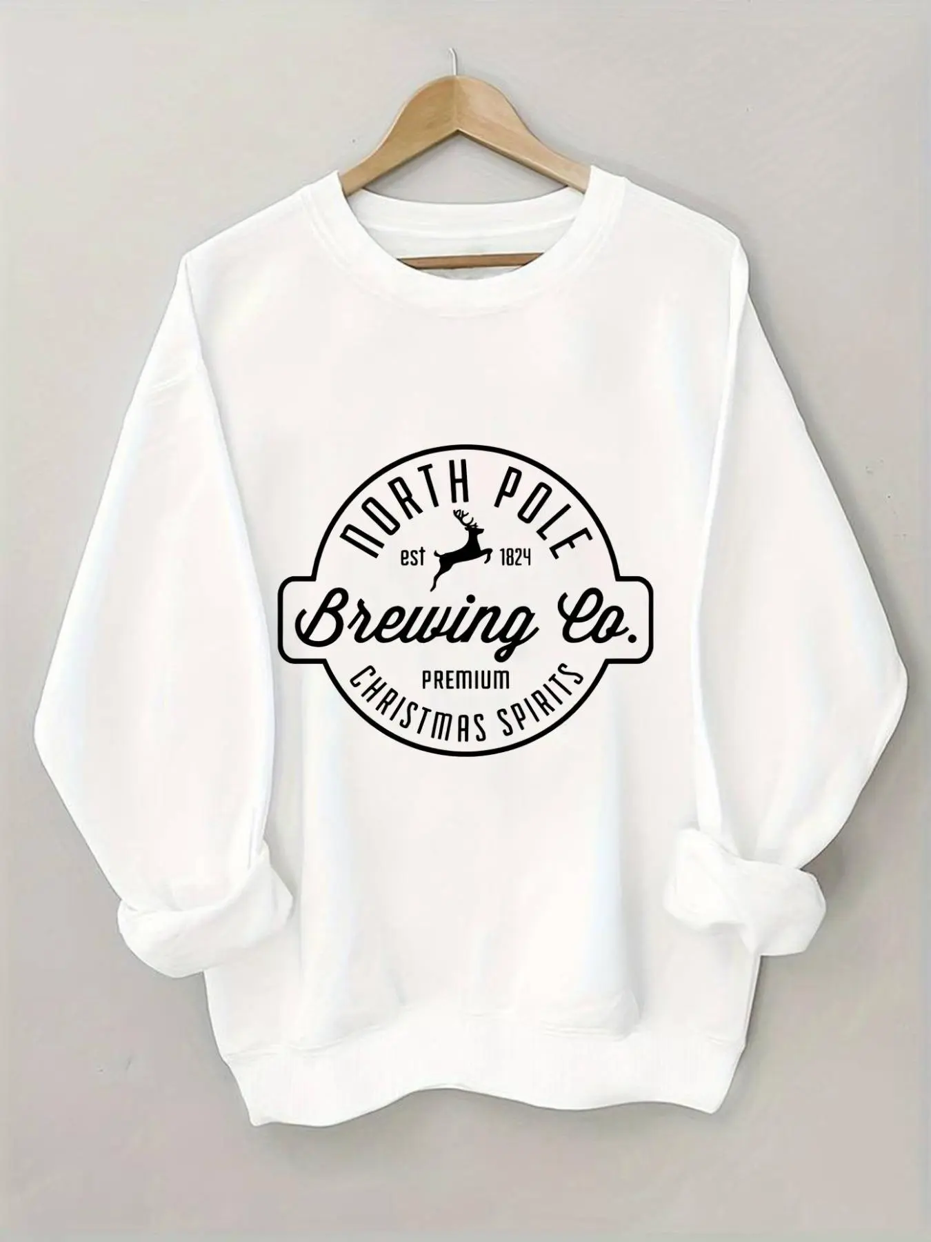 Women's Christmas Letter & Reindeer Print Round Neck Sweatshirt, Casual Long Sleeve Crew Neck Pullover for Fall & Winter, Women's Clothes for Daily Wear