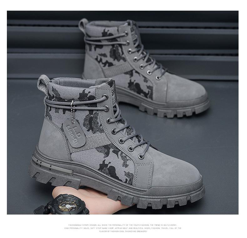 Product Introduction of 2024 New High Top British Style Men's Martin Boots Men's Shoes Fashion Trendy Casual Shoes Youth Workwear Boots 45