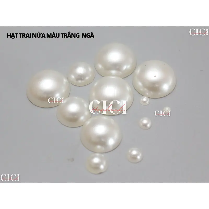 Hạt trai nửa màu trắng kem/ trắng tinh Cici Handmade chuyên hạt đá pha lê cườm đính kết 5