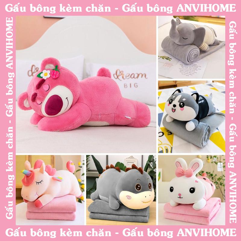ANVIHOME Gấu Bông Kèm Chăn Tổng Hợp 100 Mẫu Gấu Bông Kèm Chăn Văn Phòng Siêu Mềm Mại & Ấm Áp Size Đa Dạng Chất Liệu Nỉ Bông Đến Miniso