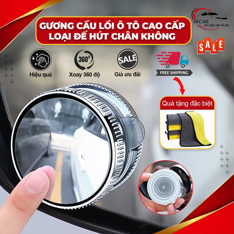(TẶNG KHĂN) Cặp 2 Gương Cầu Lồi Ô Tô Xóa Điểm Mù Có Viền, Đế Hít Kính Xoay 360 Độ guo ng guo ng chieu hau o to guong  cauloi guong  chieuhau