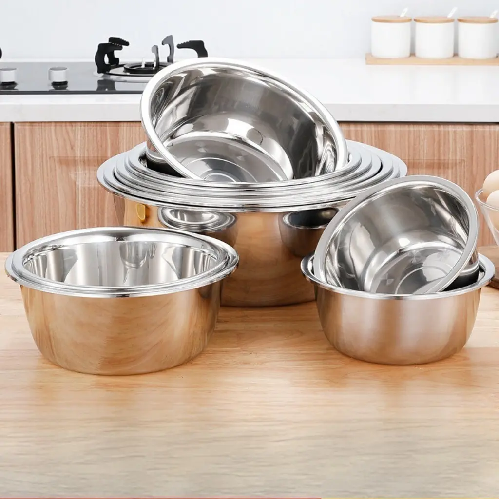Wadah Cuci Beras Buah Sayur Baskom Dapur Bakul Saringan Wadah makanan Wadah Sup Baskom Stainless Steel