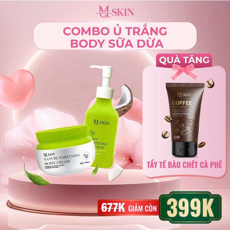 [MQSKIN] COMBO BODY SIÊU TRẮNG VÀ Ủ TRẮNG SỮA DỪA 150G [TẶNG] TBBC CÀ PHÊ
