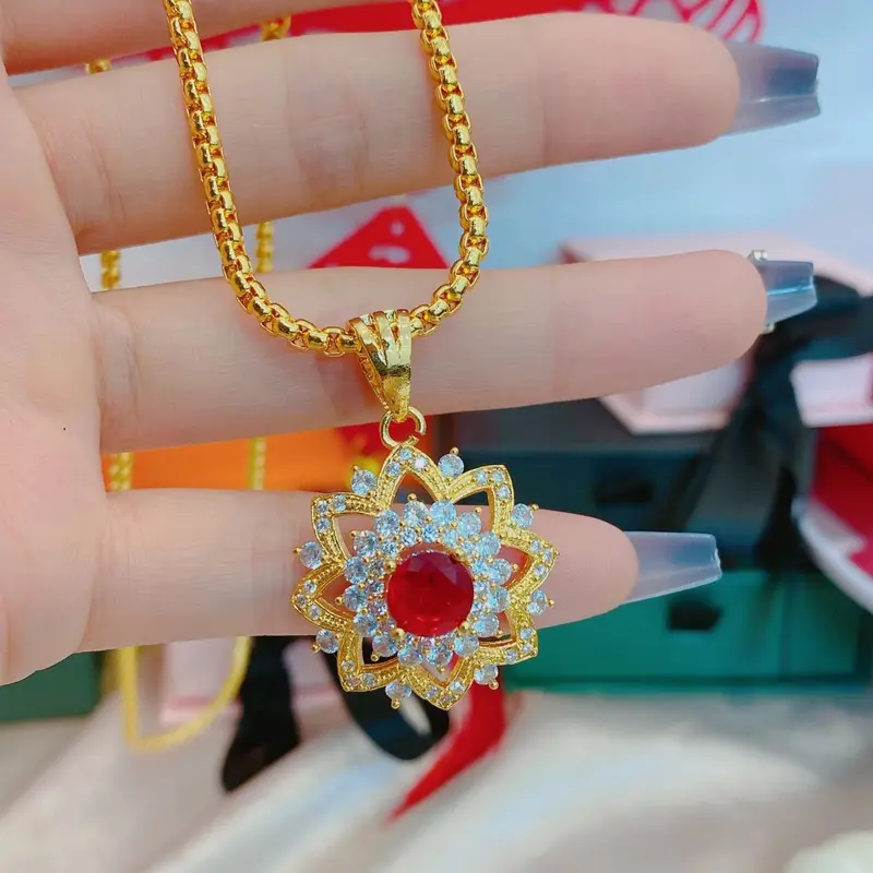 Dây chuyền mặt hoa rubi cao cấp 4