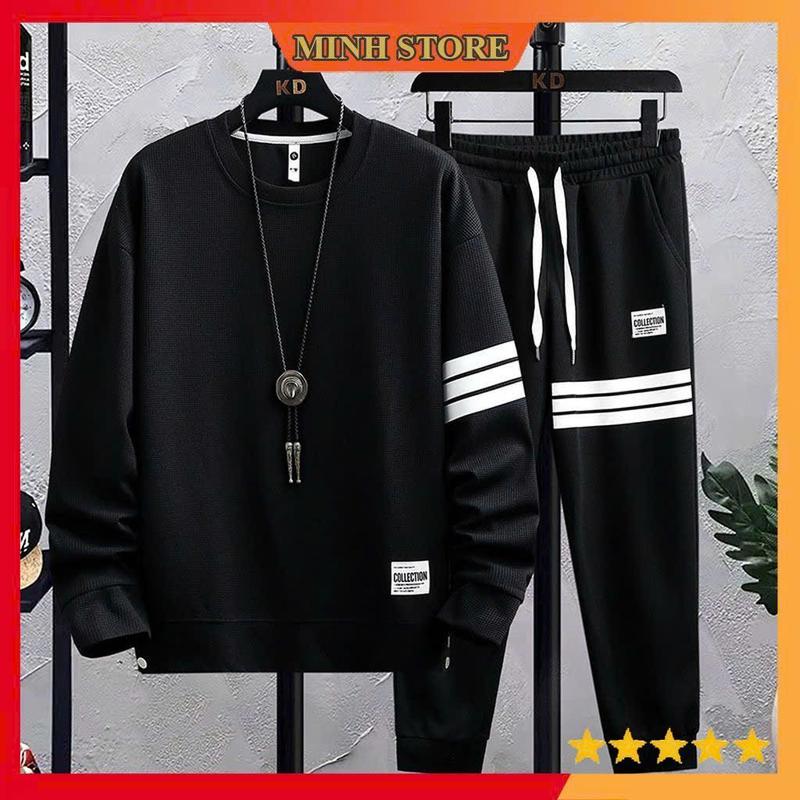 Bộ Quần Áo Thun Tổ Ong Nam Chất Co Giãn, Tổ Ong Mềm Mịn Thu Đông , Phối Viền Tay Mẫu Mới