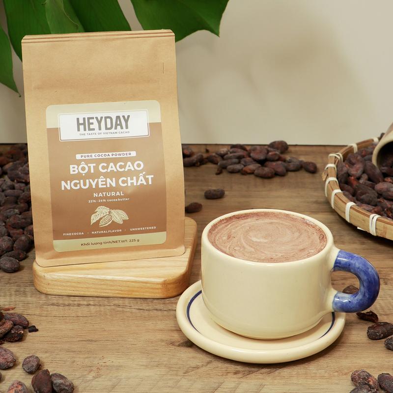 Bột Cacao Nguyên Chất - Dòng Natural Không Kiềm Hóa 22% - 24% bơ cacao - Túi 225g - Heyday