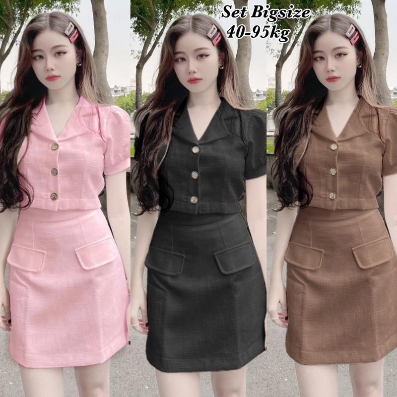 Thời Trang Én Nhỏ Có Bigsize - Set Áo Và Chân Váy Bigsize Vải Linen có Bo Chun Thiết Kế Dự Tiệc  40-95kg ennhocobigsize Top Nữ Quần Trắng2058