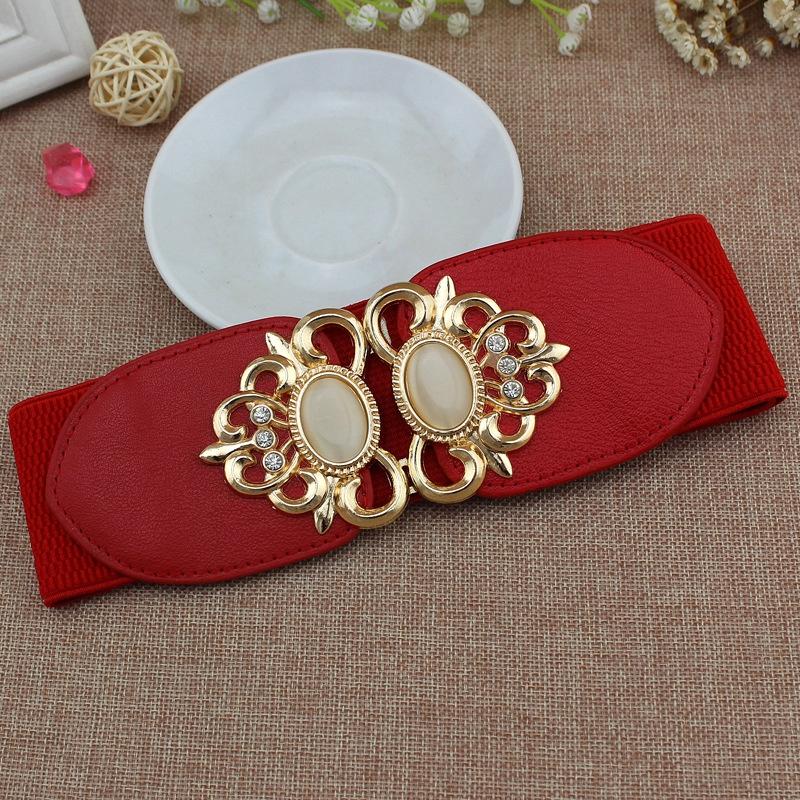 Thắt lưng da khóa cài hoa văn đính đá, dây lưng da PU chun co giãn Nữ Women 5