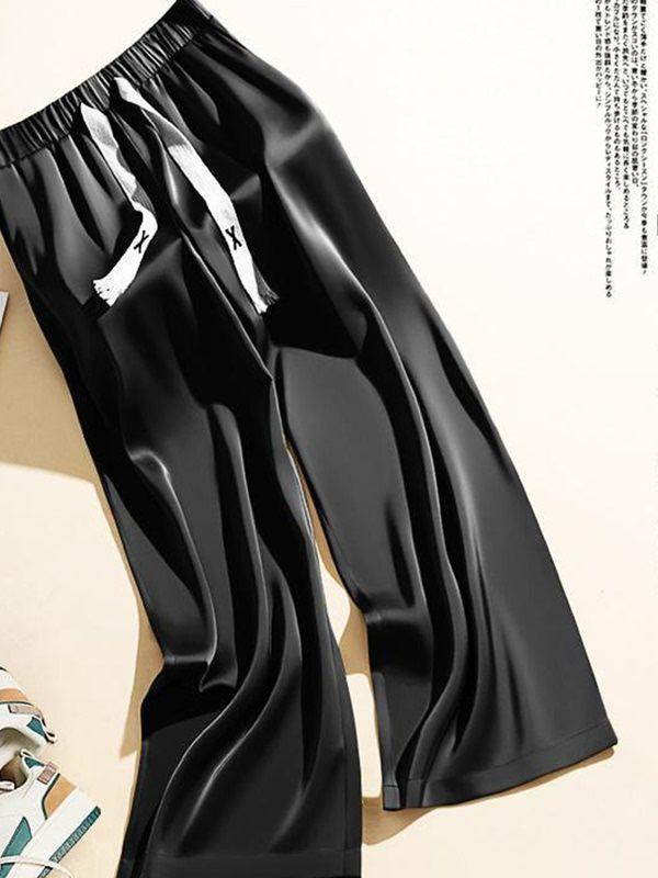 Product Introduction of Summer large size 300 catties ice silk casual pants men's pants draped wide-leg pants straight loose pants 1