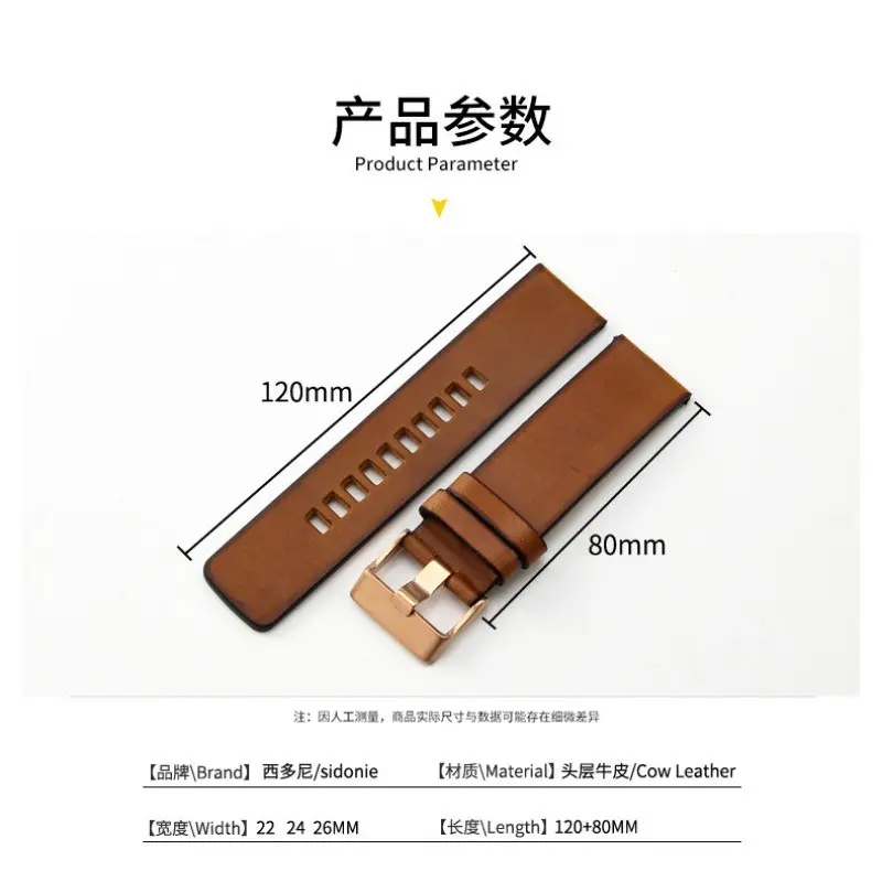 Dây Da Cổ Điển 22 / 24 / 26 / 28Mm, Cho Diesel DZ4343 / 3234/ 7406 / 7408 / 4476 / 7413, Dây Đeo Da Đáy Thoải Mái, Thích Hợp Cho Vòng Tay Da Lớp Một, Dành Cho Nam Và Nữ, Phụ Kiện Dây Đeo Đồng Hồ Kiềng Pin Khăn 3