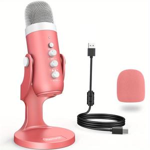 HAOMUREN USBマイク、ゲインノブ付きコンデンサーゲーミングマイク、ミュートボタン、電話/ノートパソコン/PC/PS4/5/コンピューター用モニター/ボリューム/エコー調整スタンド付き