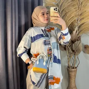 Shaina kemeja motif  semi tunik rayon  ld 126 cm