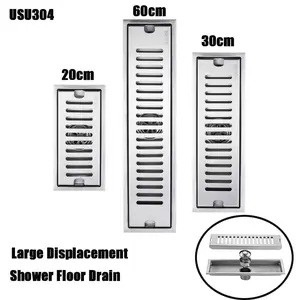 DailyPeak Smart Floor Drain Panjang 20/30/60cm Filter Stainless Steel 304 Anti-Kecoa Anti-Bau Pengurasan Lantai Baja Tahan Karat SUS 304 Large Displacement Shower Floor Drain