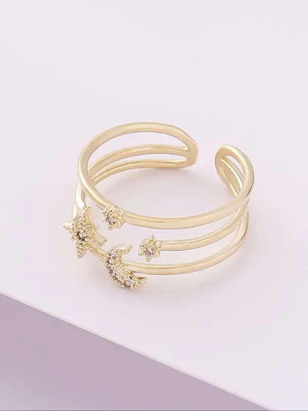 Elegant Sun & Moon & Star Design Cuff Ring, Fashion Accessories for Women & Girls, Trendy All-match & Exquisite Jewelry for Birthday Gift 4