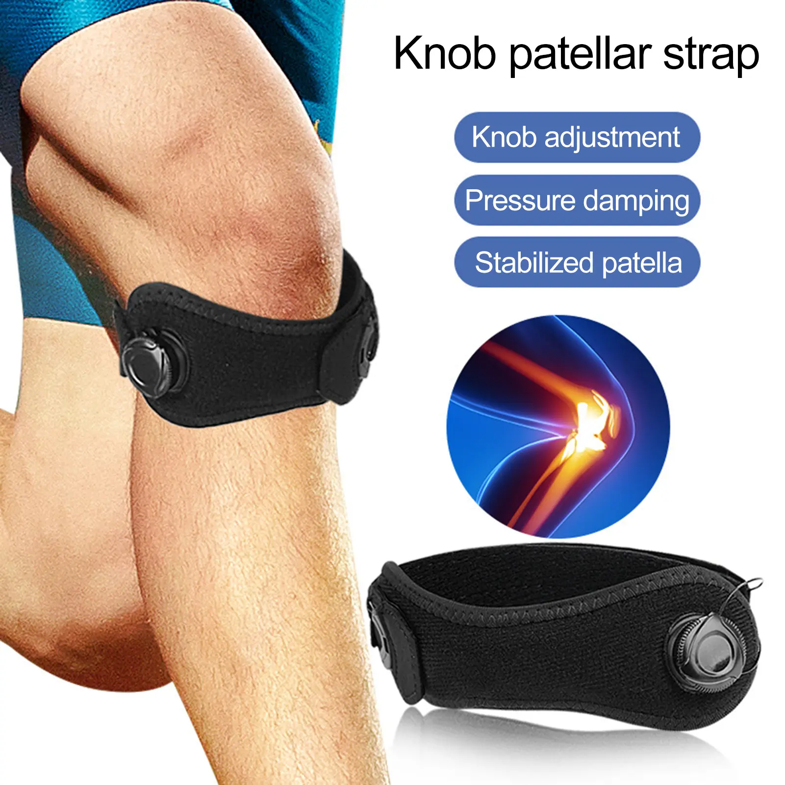 Swazsdk 2 Pcs Patella Tendon Knee Strap Adjustable Compression Patella Stabilizer Knee Pain Relief Support Brace for Hiking Soccer Basketball Running