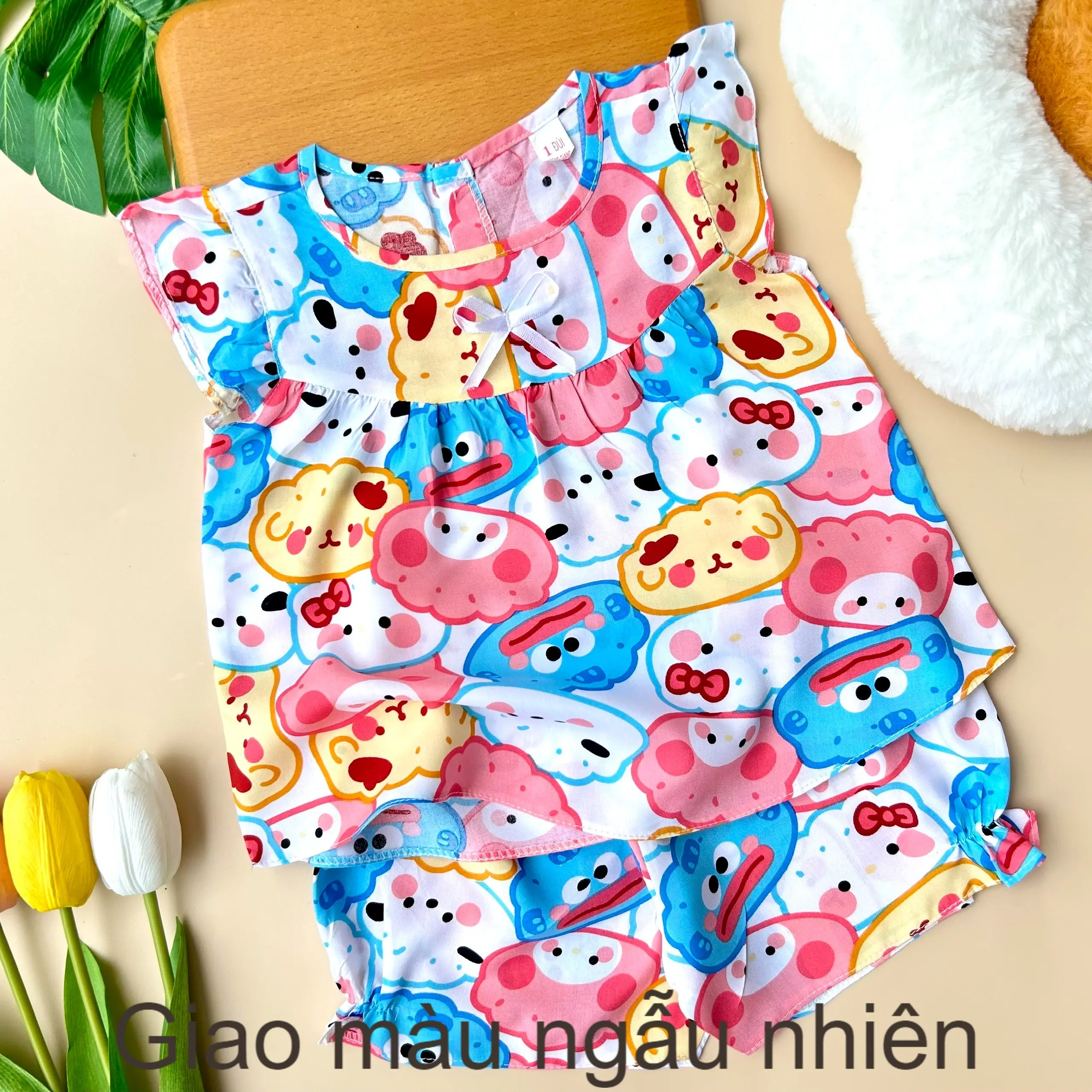 Bộ Tole/lanh Tay cánh tiên Quần ĐÙI bé gái (5-53kg Đã trừ hau - Giao màu ngẫu nhiên)