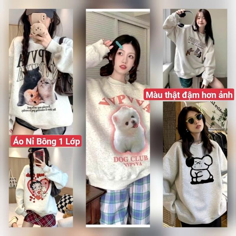 Product Introduction of (Áo 1 lớp, màu ngoài đậm hơn ảnh) Áo Nỉ Nam Nữ 5 mẫu Cổ Tròn 13