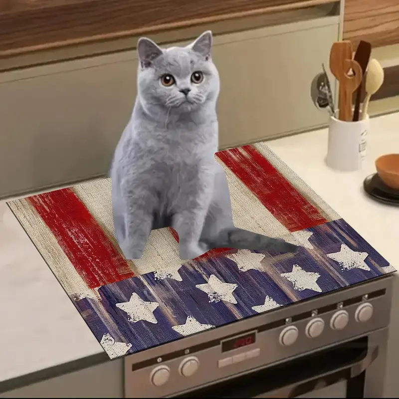 Patriotic Star Stripe Pattern Heat Resistant Mat, Waterproof & Non Slip Kitchen Countertop Mat, Dustproof Kitchen Decor for Home, Table, Stove, Dishwasher 5