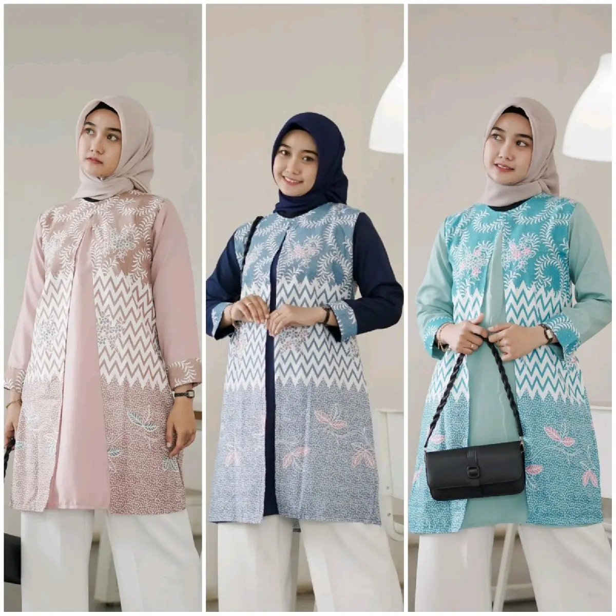 Tunik Ameena - Tunik Batik Zig Zag Soft Baju Batik Wanita Kerja Modern