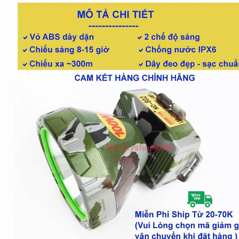 Đèn pin đội đầu 802 LED 100w siêu sáng chống nước ánh sáng Vàng hoặc Trắng đèn thợ mỏ đi rừng đi câu đi biển đi soi ếch