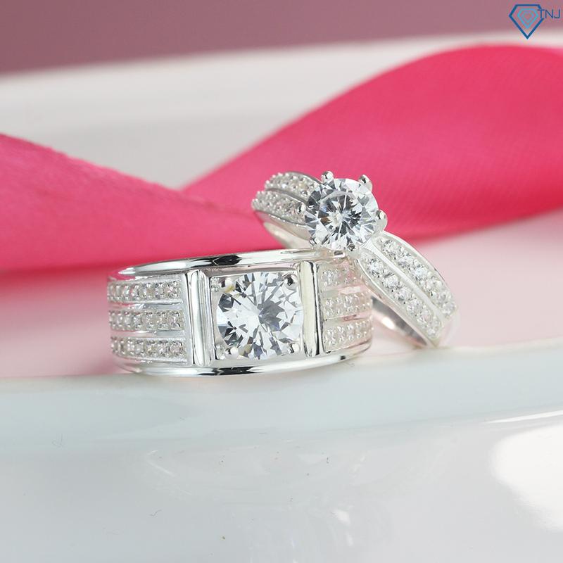 Nhẫn bạc cặp đôi nam nữ đính đá bản to ND0433 - Trang Sức TNJ