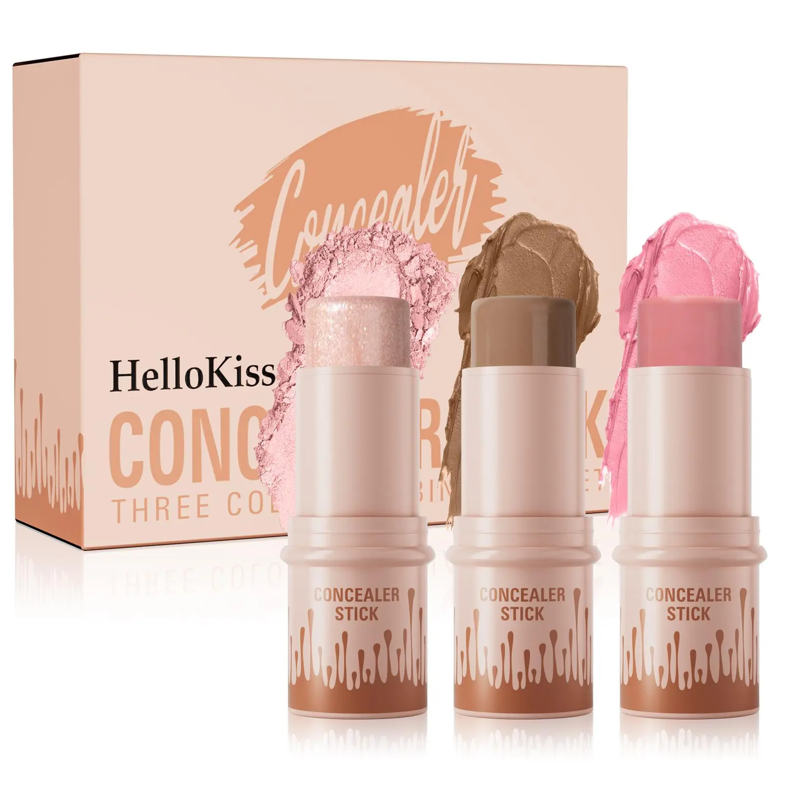 Long Lasting Concealer Stick, 3 Counts/set Highlighter & Blush & Contouring Stick, Facial Makeup Tool for Women & Girls, Valentine's Day Gift