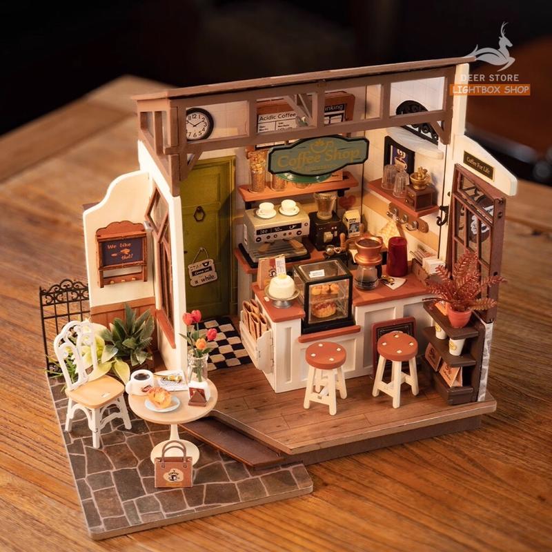 Mô hình nhà Robotime Rolife No.17 Café Miniature House kit DG162 bằng gỗ DIY. Quà tặng ý nghĩa tự làm. Bản Tiếng Anh Nhà Búp Bê Toy Đồ Chơi Nhà mô hình
