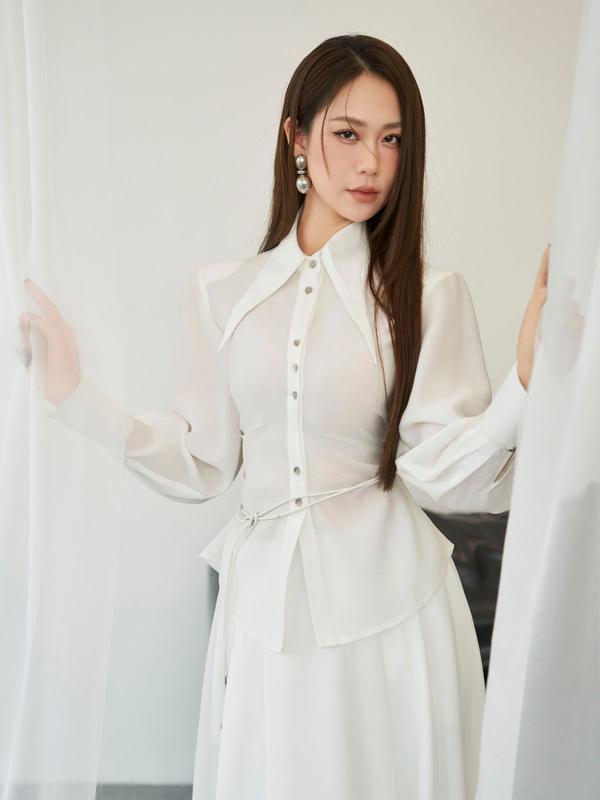 Áo sơ mi dài tay nữ  NATTI DESIGNS thiết kế đai eo sang chảnh chất liệu tơ tằm cao cấp NA03 5