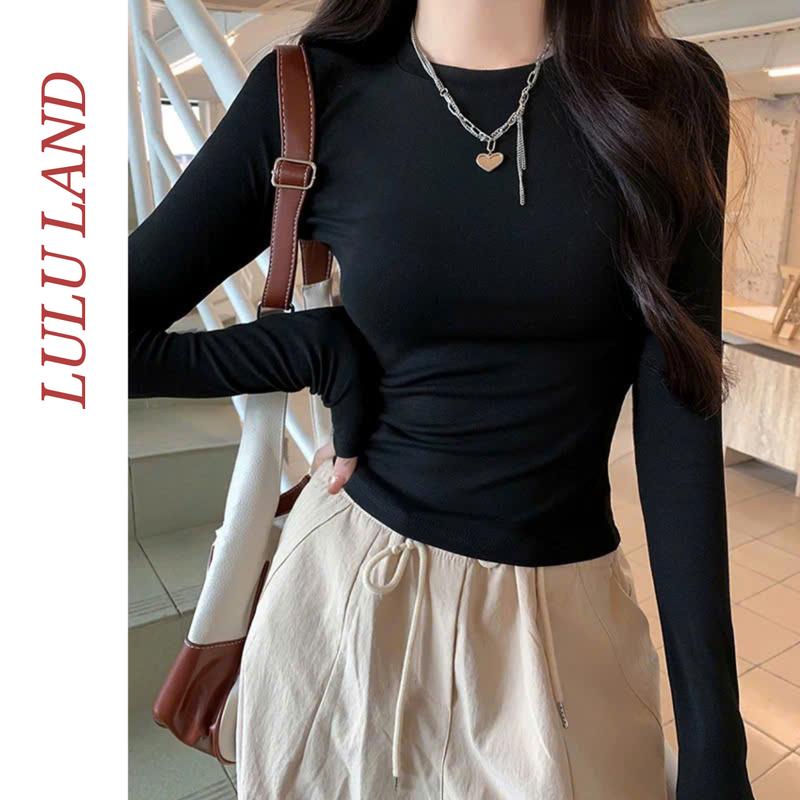 Áo thun nữ dài tay cổ tròn co giãn siêu xinh dễ mặc dễ mix đồ Top Women Đen